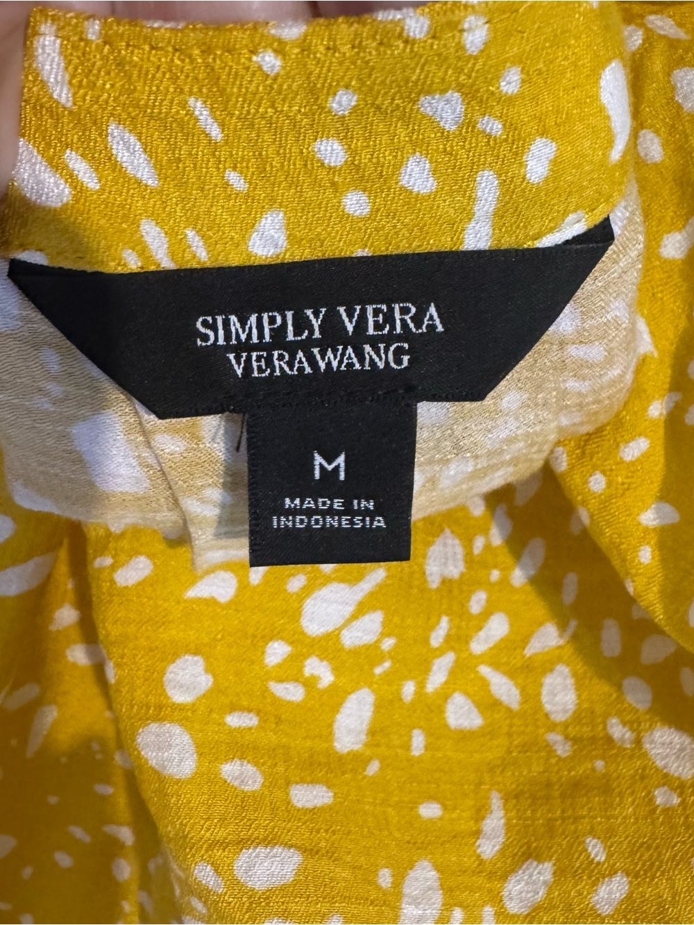VERA WANG Simply Vera  Yellow White Speckled V-Neck Cap Sleeve Top  MEDIUM    #M - Picture 9 of 9